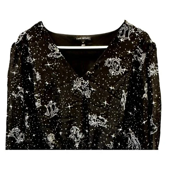 Lane Bryant Zodiac Print VNeck Blouse 18 Peplum Plus Size 18 Psychic Lightweight - Picture 2 of 8